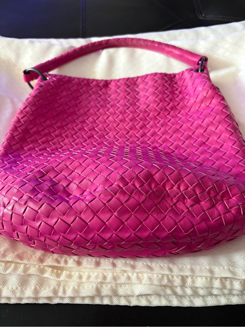 Bottega Veneta bright vibrant fushia pink hobo bag